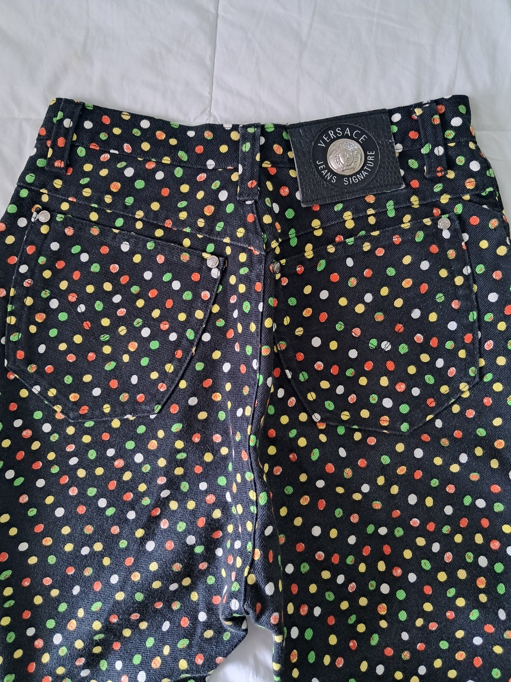 Authentic Versace Black High-Rise Jeans with Multicolor Polka Dot Print - Picture 9 of 13